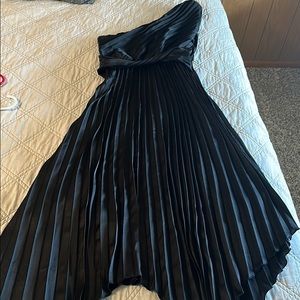 Black one shoulder pleated dress